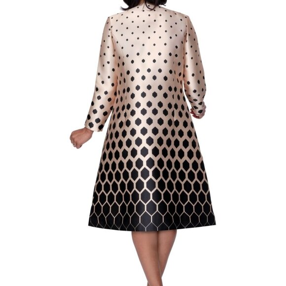 Champagne & Black Nubiano Silk-Look 2-Piece Church Dress with Geometric Pattern - Picture 3 of 4